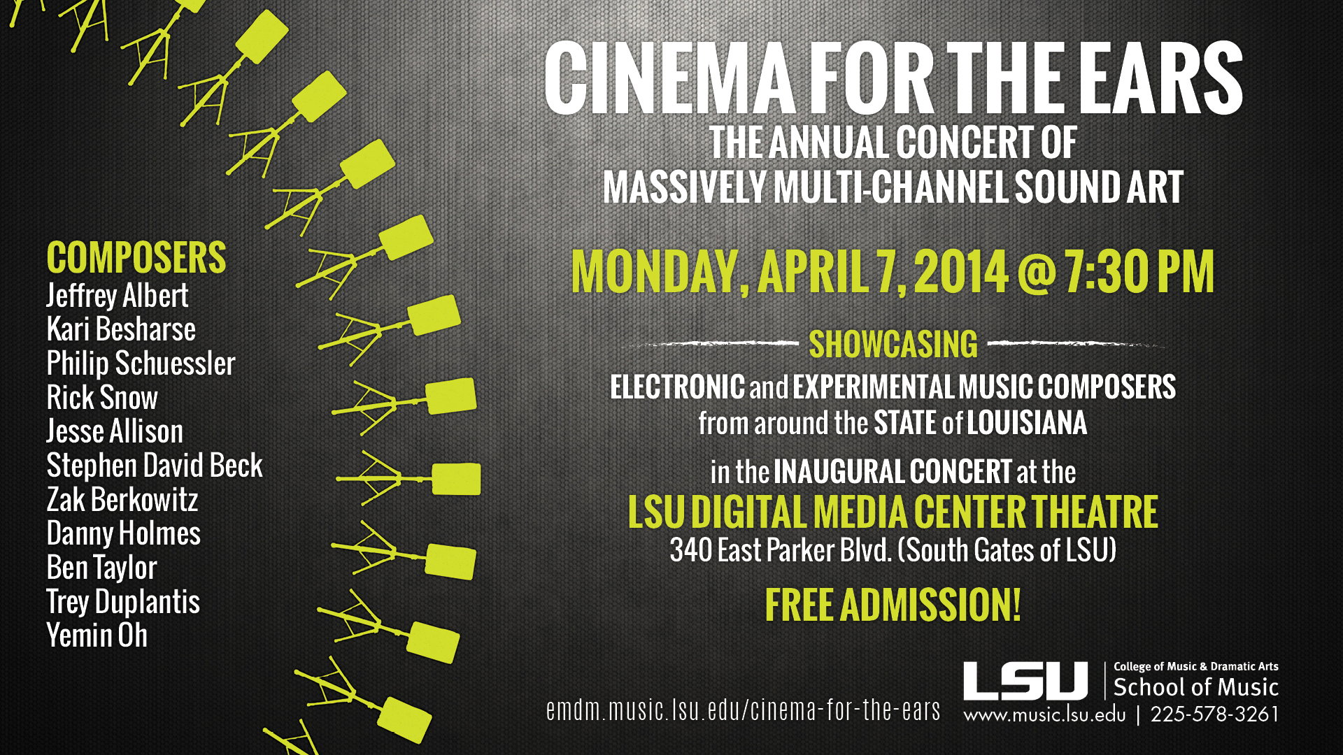Annual ambisonic 72-channel concert is April 7 in new LDMC Theater Annual ambisonic 72-channel concert is April 7 in new LDMC Theater